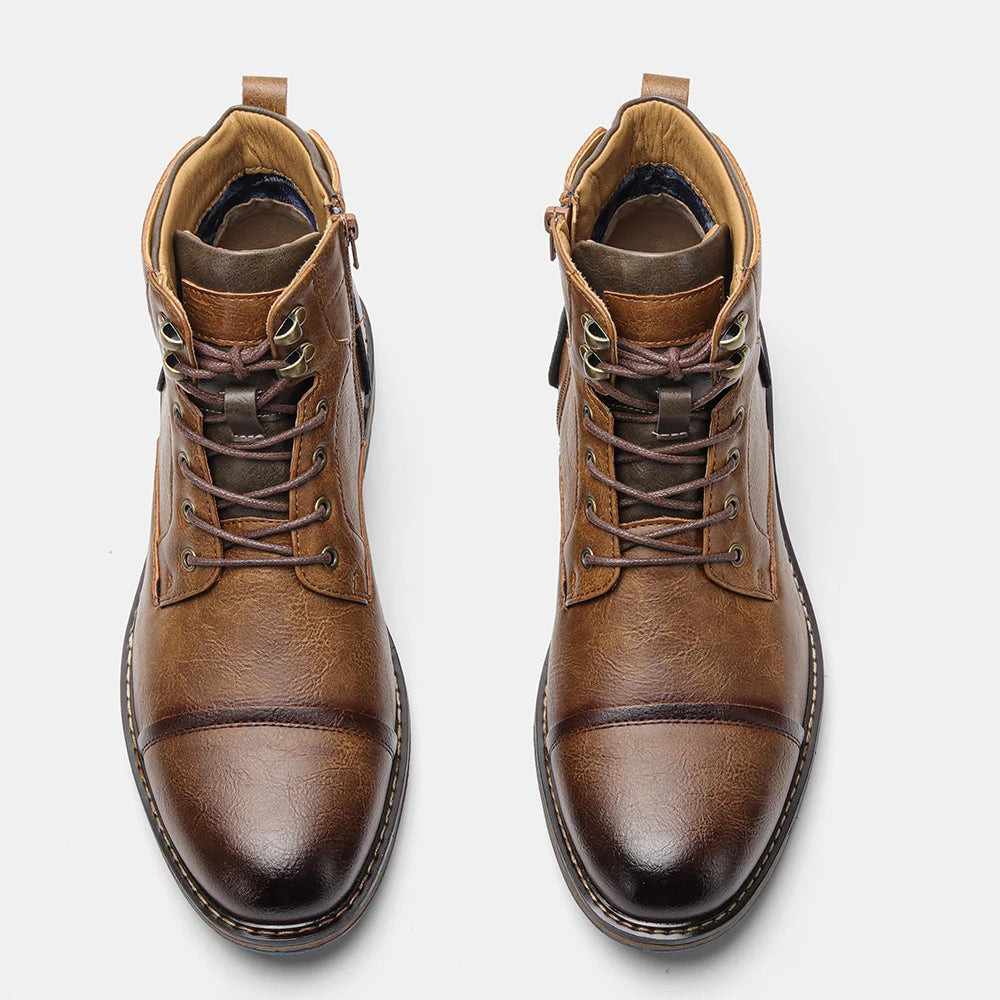 Men's Retro Zip Leather Ankle Boots