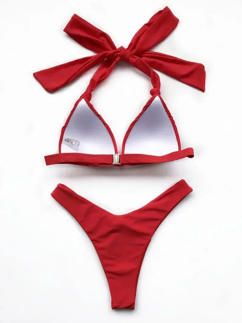 Women's Push-Up Halter Bra Cup Bikini Set