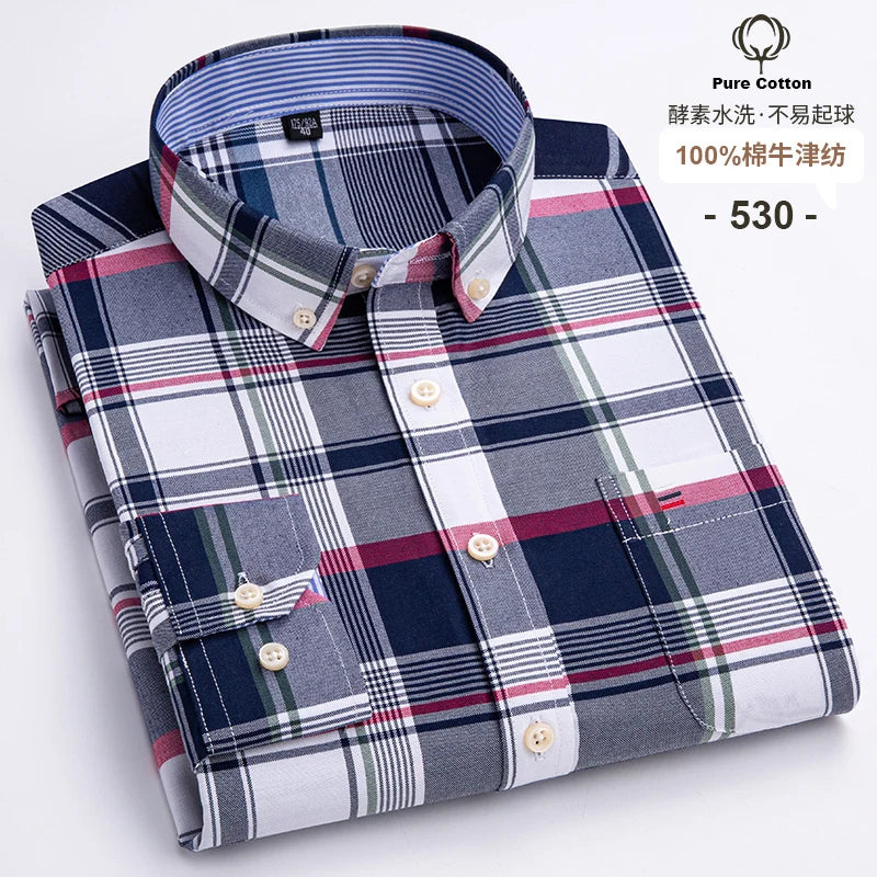 Men's Cotton Oxford Embroidery Dress Shirt