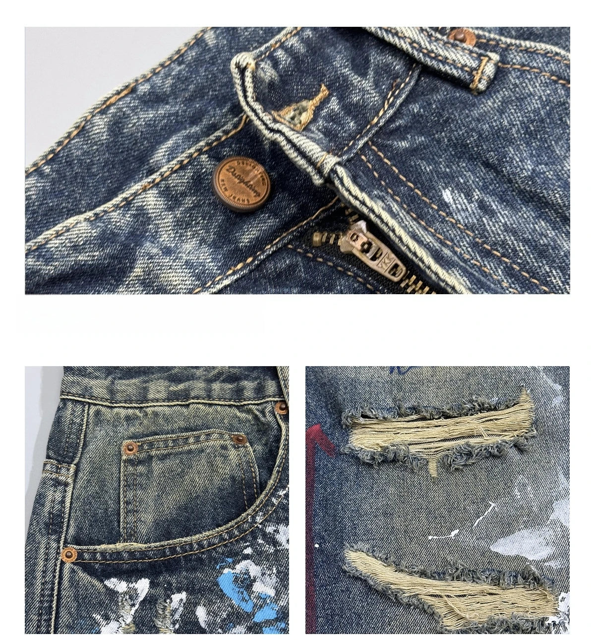 Men's Korean Graffiti Washed Ripped Baggy Jeans