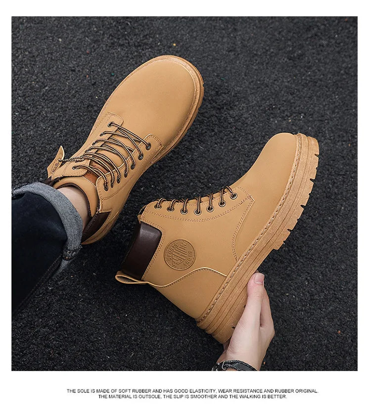 Men's High-Top Motorcycle Lace-Up Boots