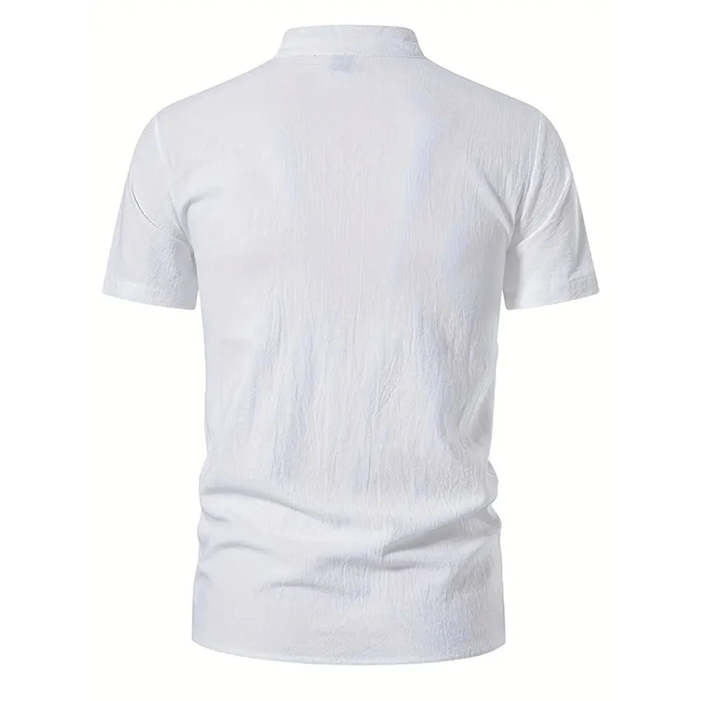 Men's Cotton Linen V-Neck Retro Shirt