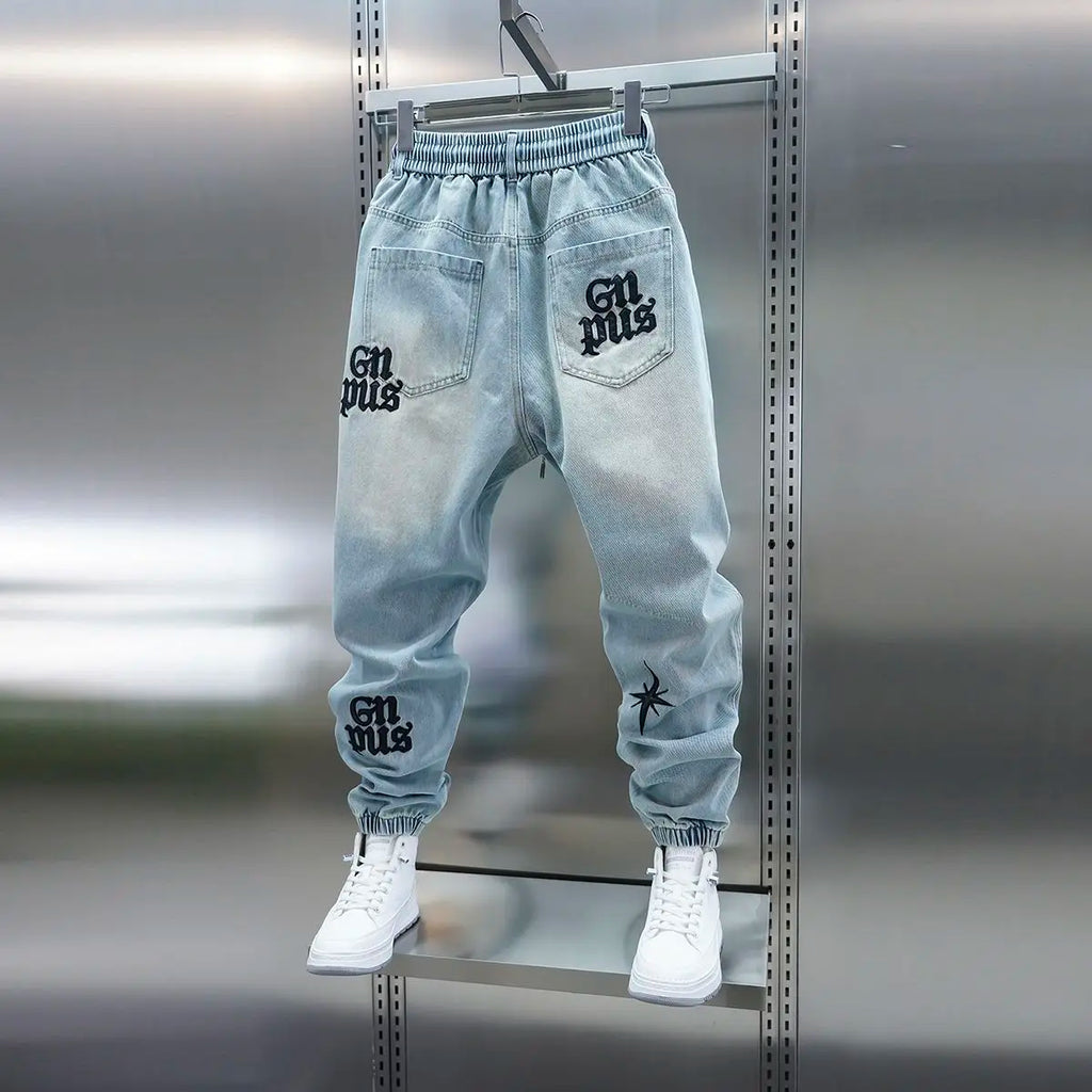 Men's Embroidered Letter Washed Baggy Jeans