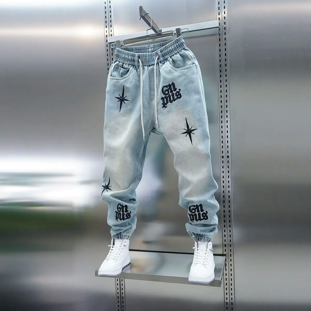 Men's Embroidered Letter Washed Baggy Jeans