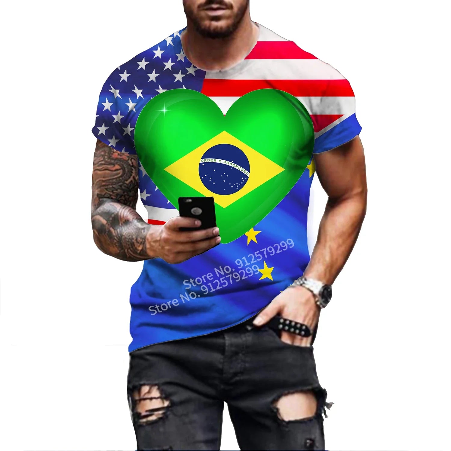 Men's Brazil Flag 3D Print Graphic T-Shirt
