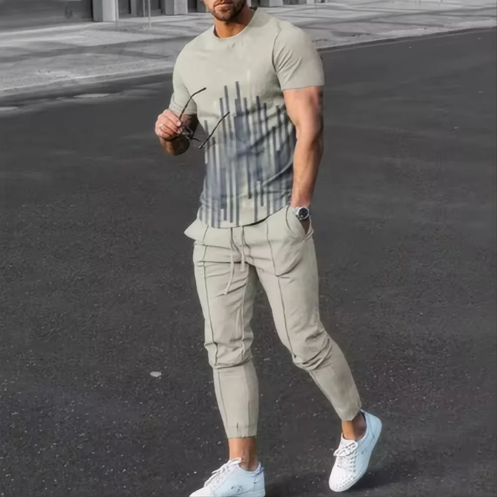 Men's 3D Print T-Shirt & Long Pants Set