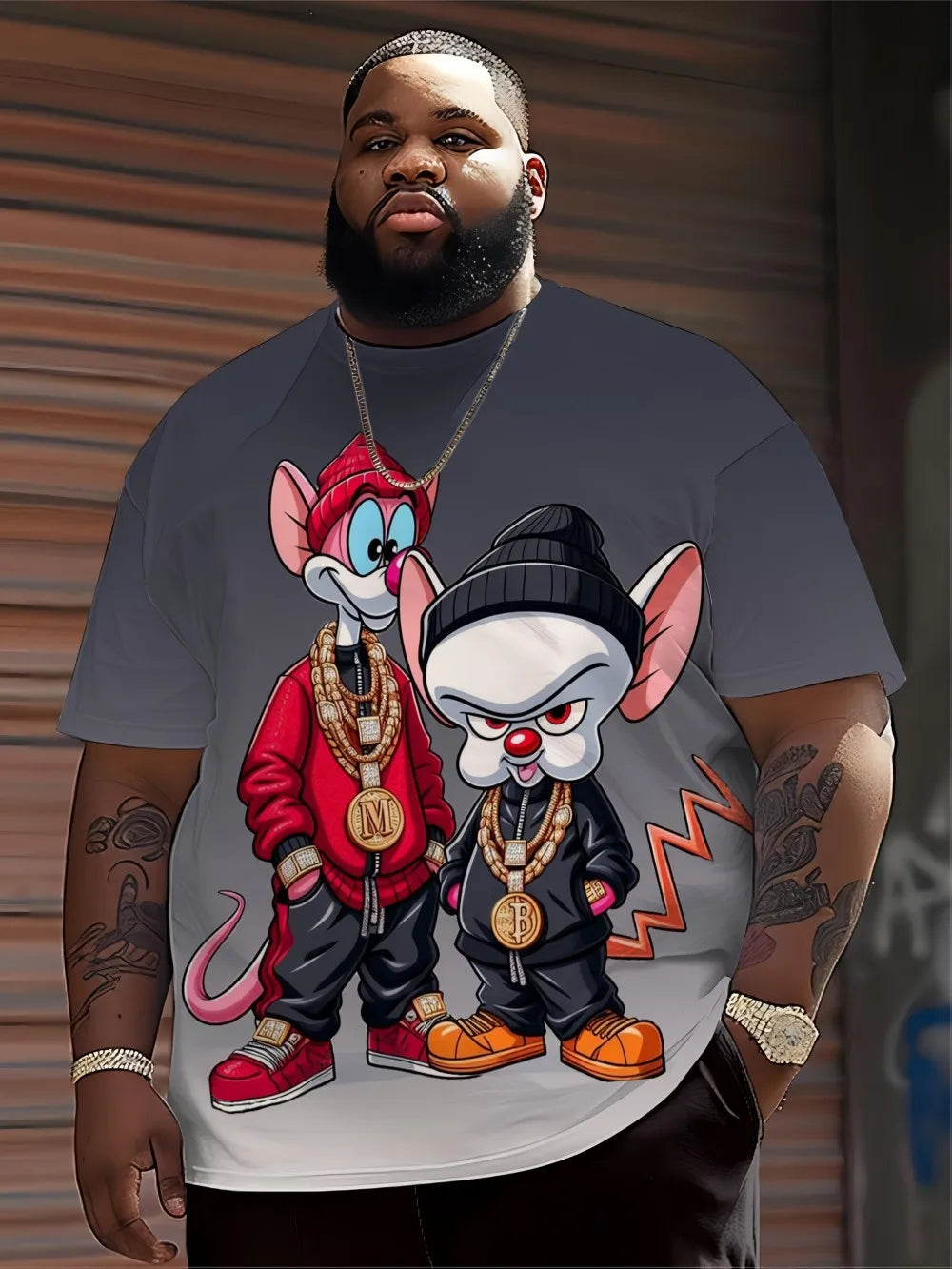 Men's Hip-Hop Cartoon Animal Print T-Shirt