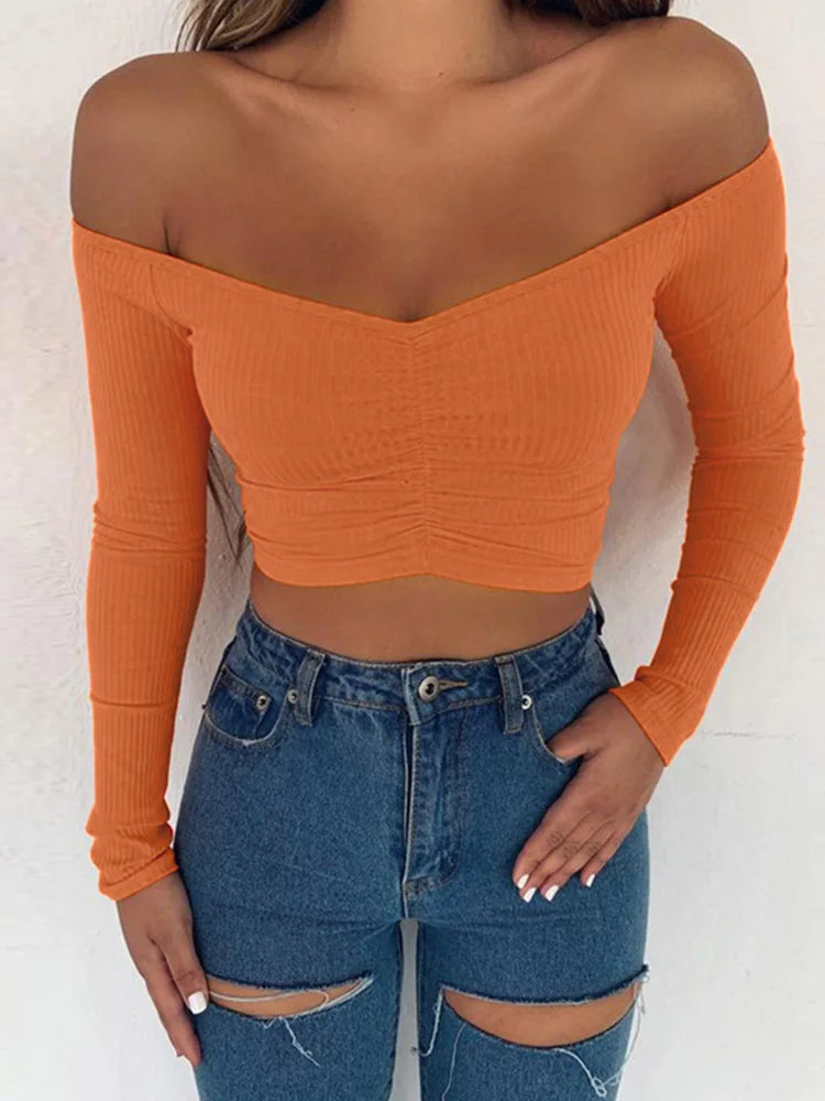 Women's Off-Shoulder Long-Sleeve Club Top