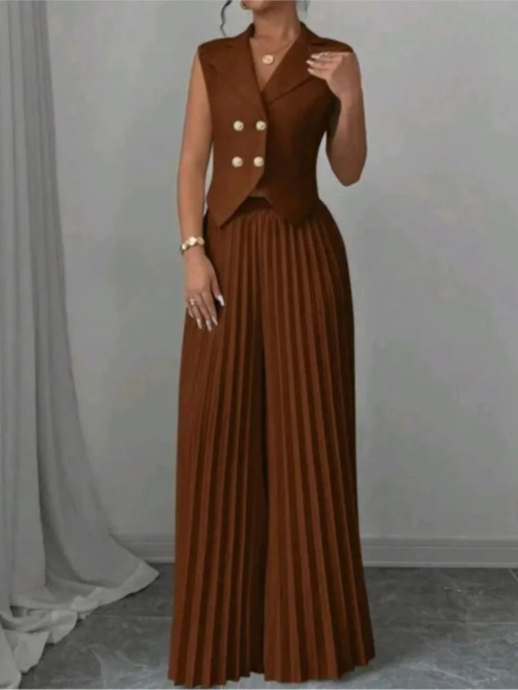 Women's V-Neck Vest & Wide-Leg Pants Set