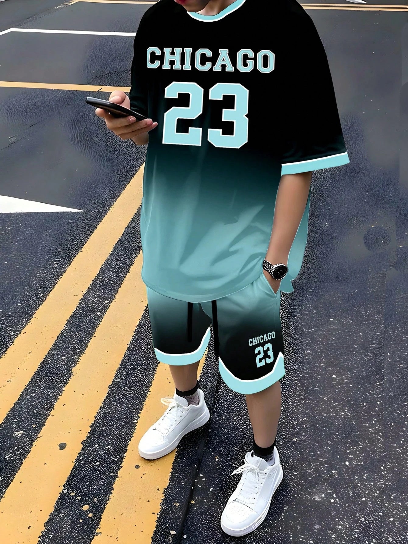 Men's Plus Size Letter Print Sports Set