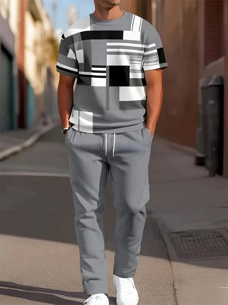Men's 3D Navy Anchor Print Shirt & Pants Set