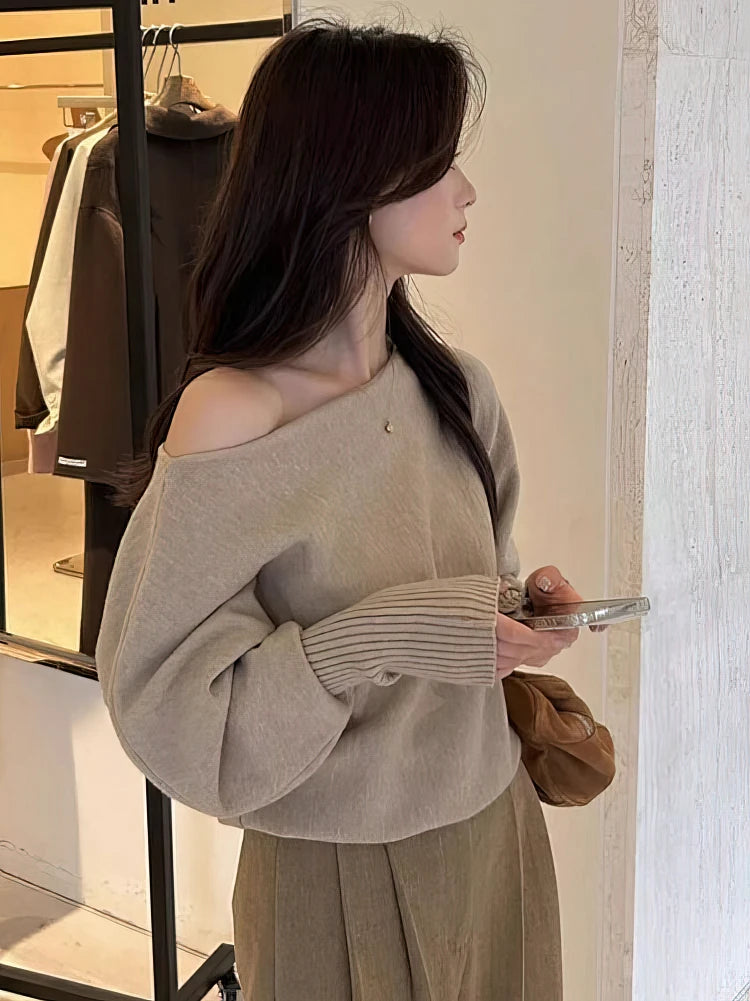 Women's Off-Shoulder Batwing Knit Sweater