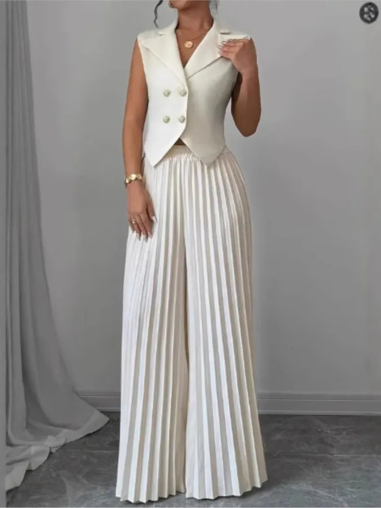 Women's V-Neck Vest & Wide-Leg Pants Set