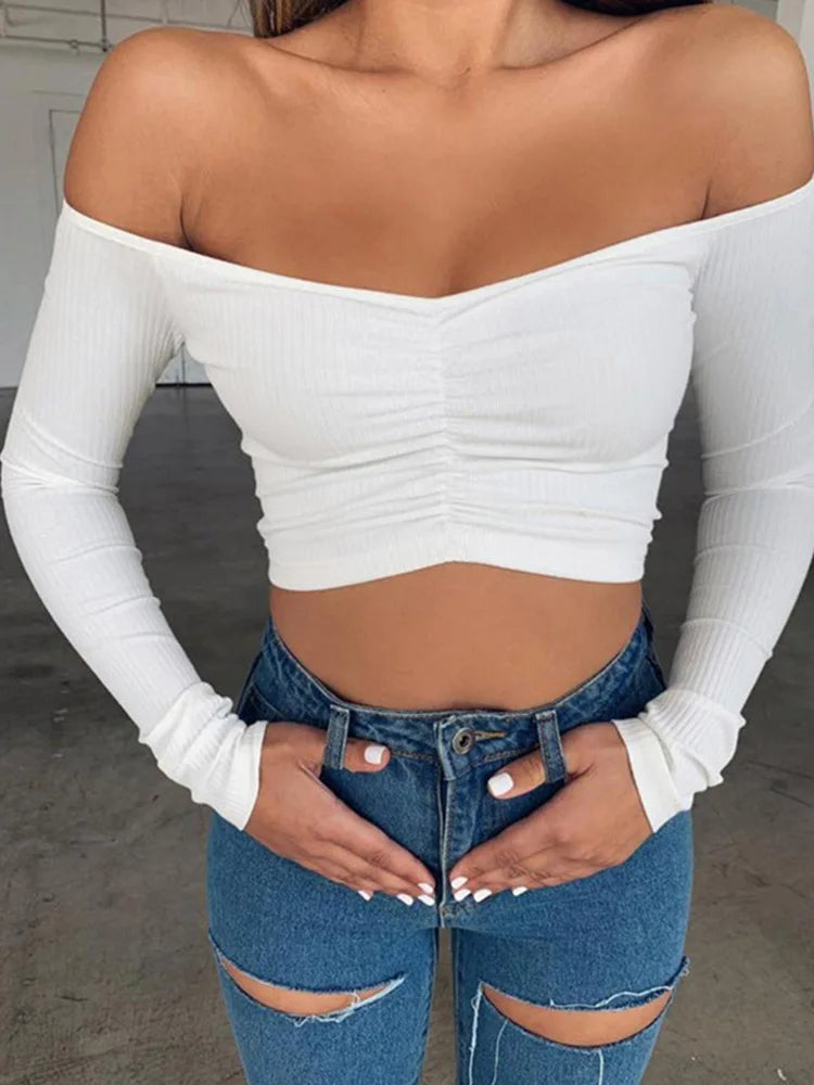 Women's Off-Shoulder Long-Sleeve Club Top