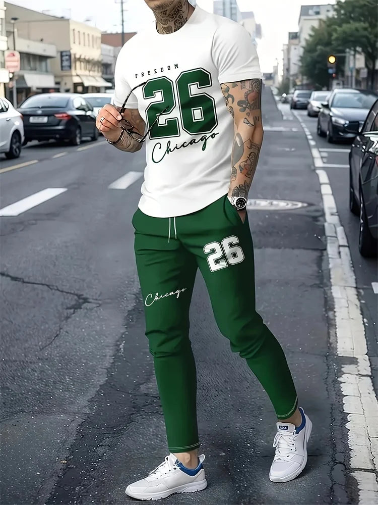 Men's 3D Letter Print Long-Sleeve & Pants Set