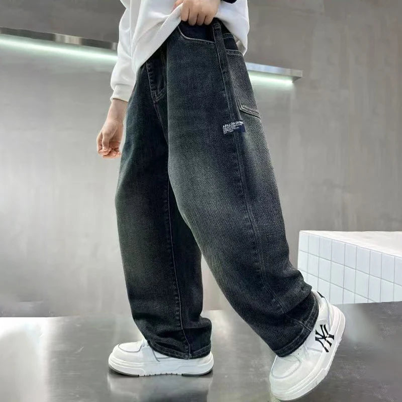 Boys' Fashion Letter Straight Denim Jeans