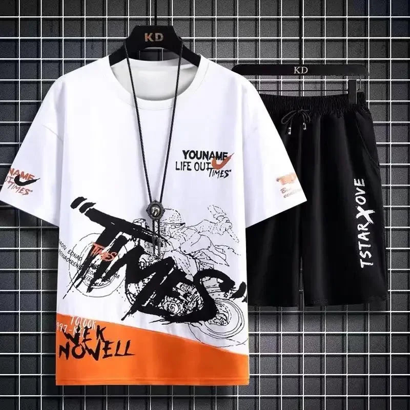 Men's Gradient Polyester T-Shirt & Shorts Set