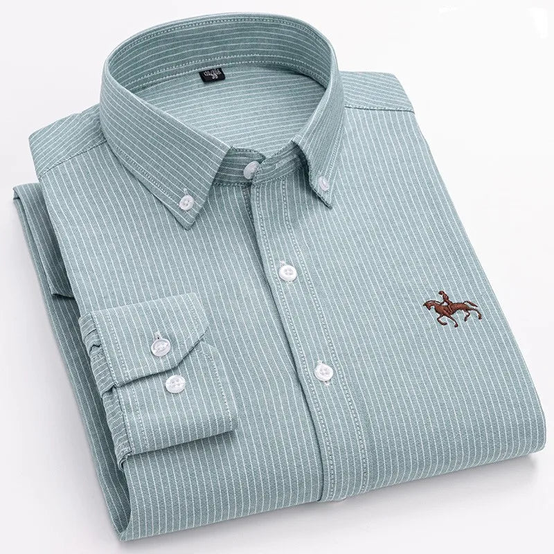 Men's Cotton Oxford Embroidery Dress Shirt