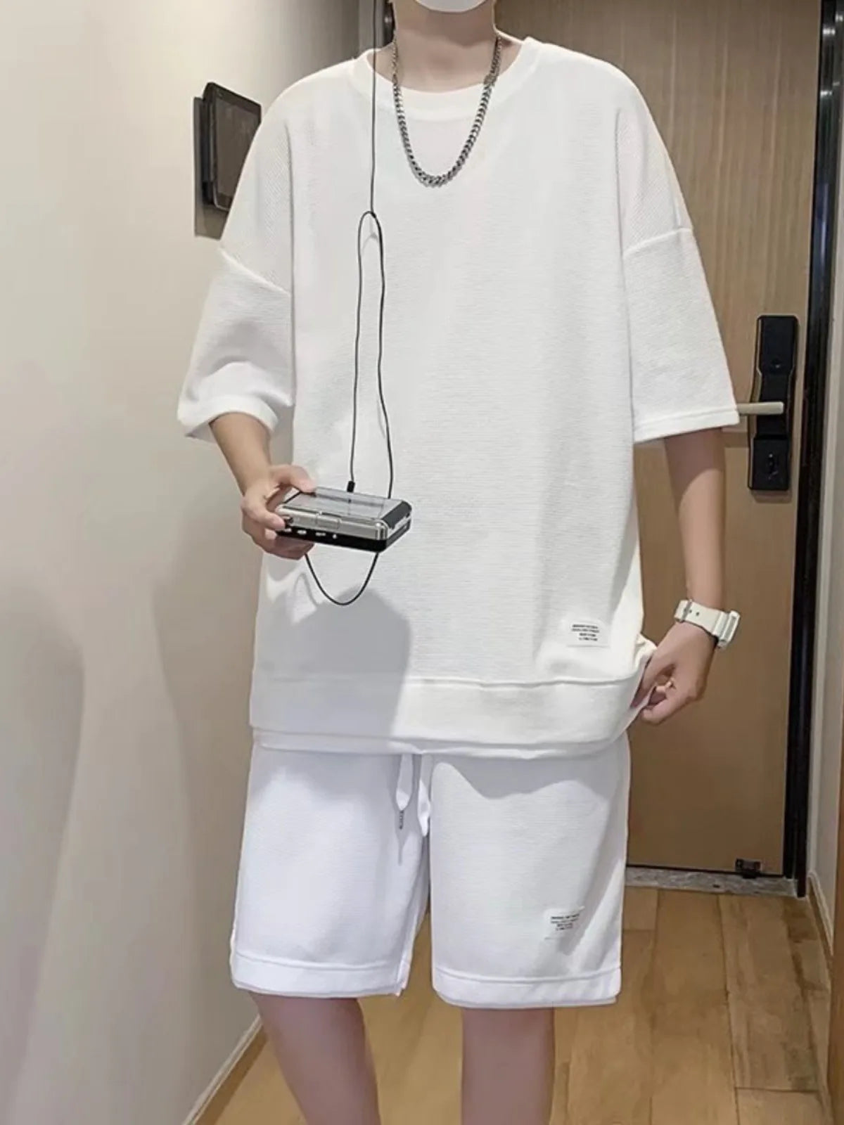 Men's Waffle T-Shirt & Shorts Set (Up to 5XL)