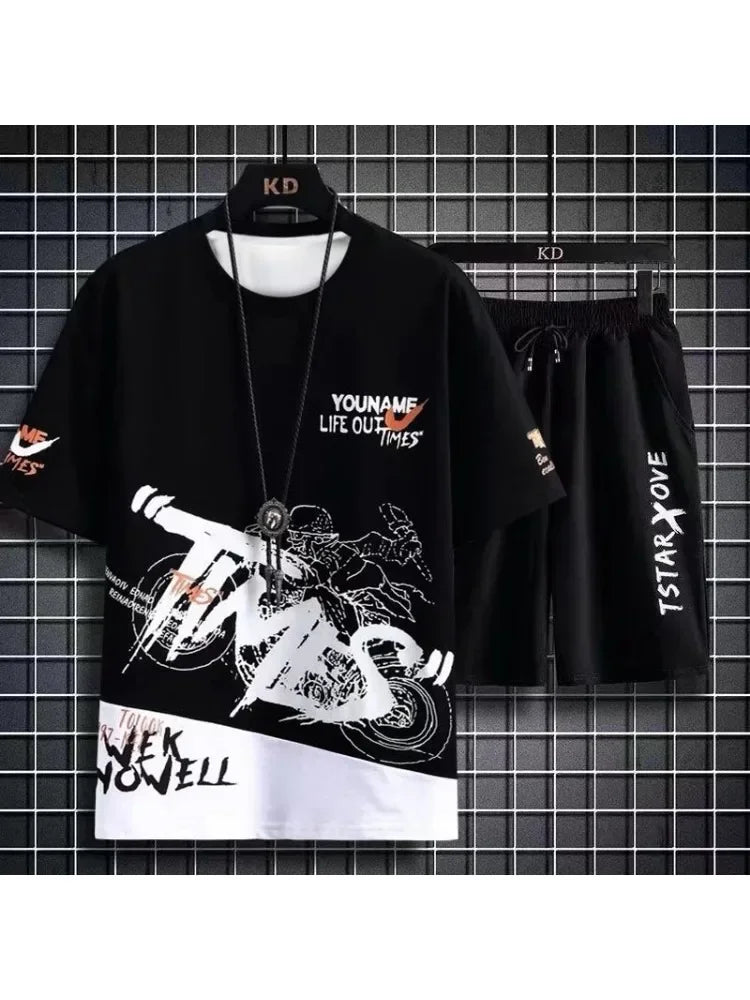 Men's Gradient Polyester T-Shirt & Shorts Set