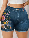 Women's Floral Print Denim-Style Shorts