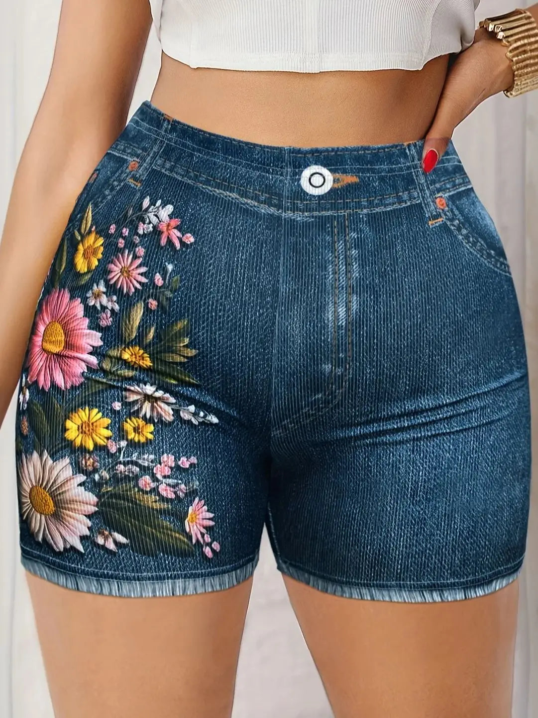 Women's Floral Print Denim-Style Shorts