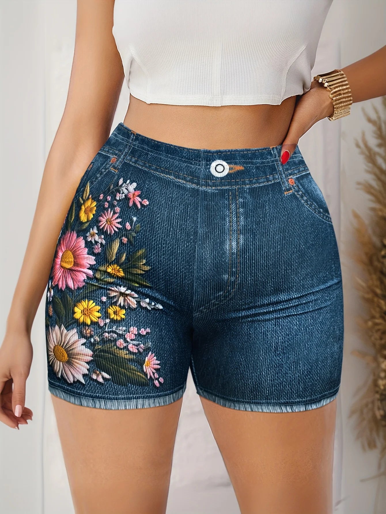 Women's Floral Print Denim-Style Shorts