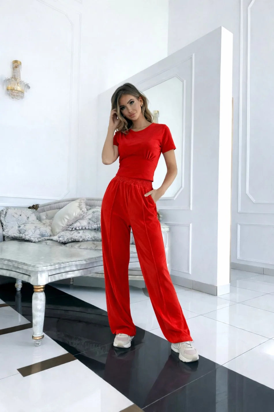 Women's Knitted T-Shirt & Long Pants Set
