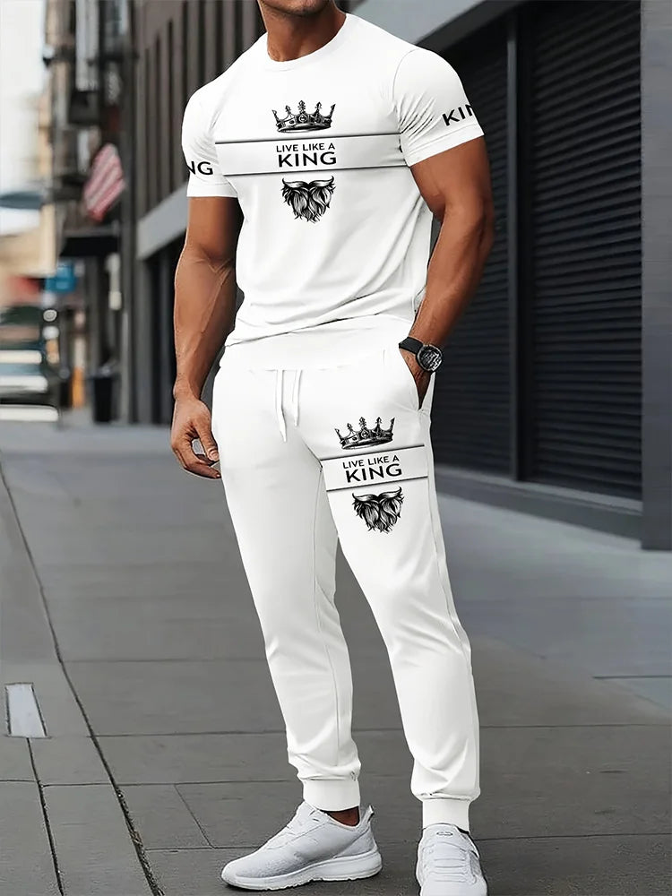 Men's 3D Letter Print Long-Sleeve & Pants Set