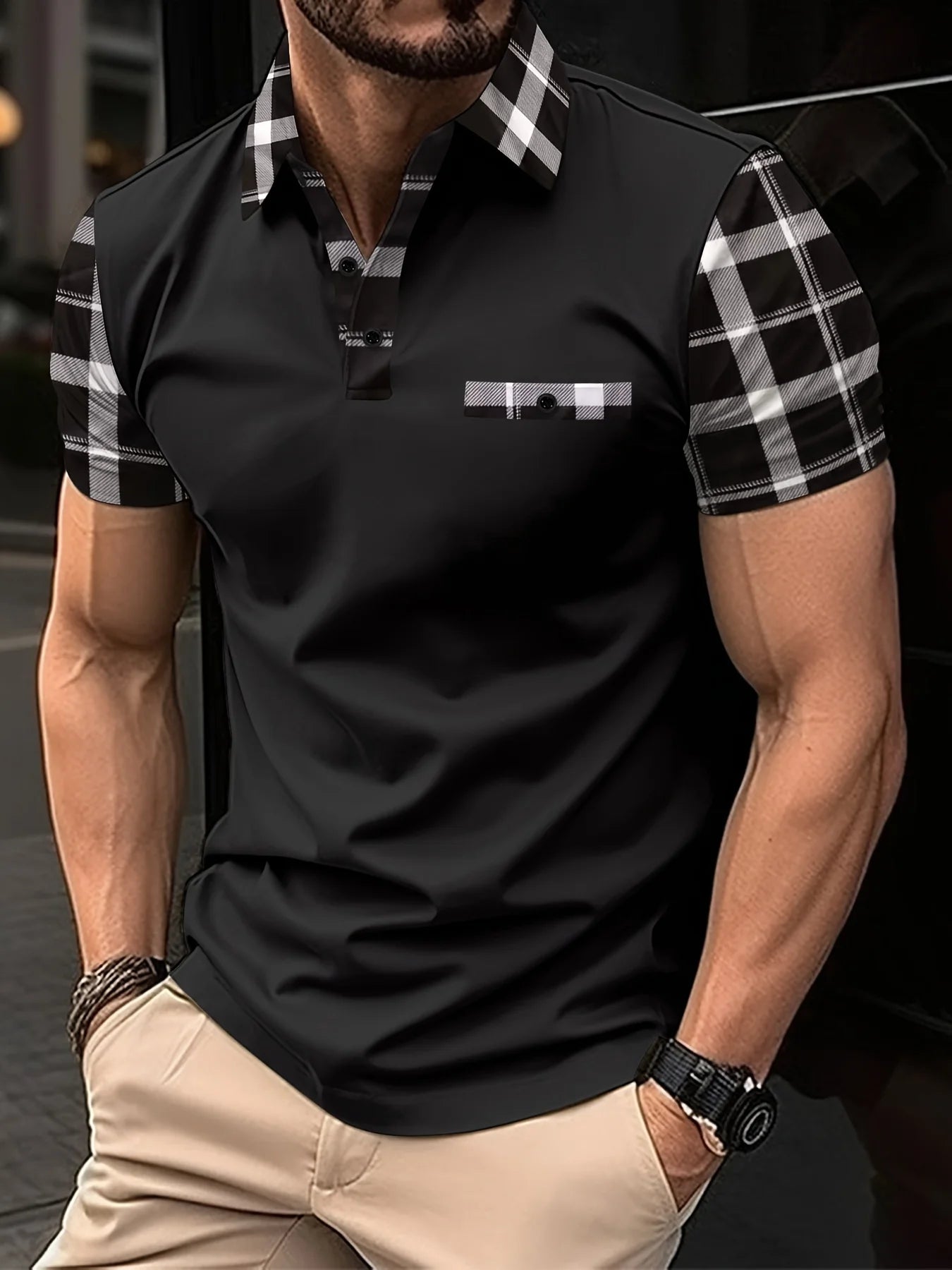 Men's 3D Stripe Print Polo Shirt