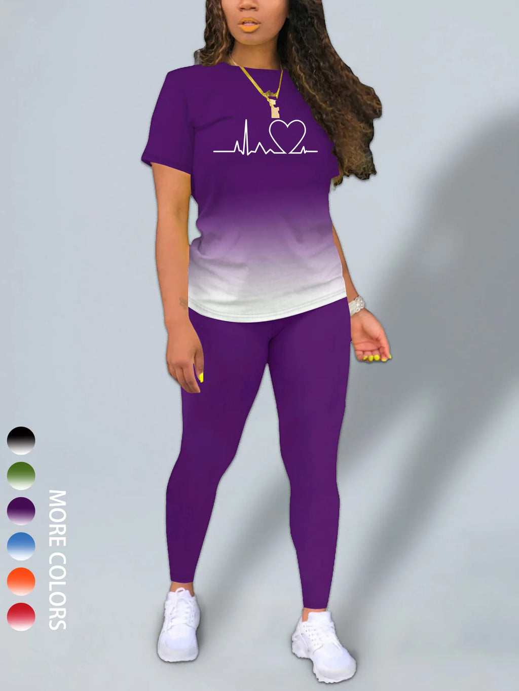 Women's Heart Print Gradient Summer Set