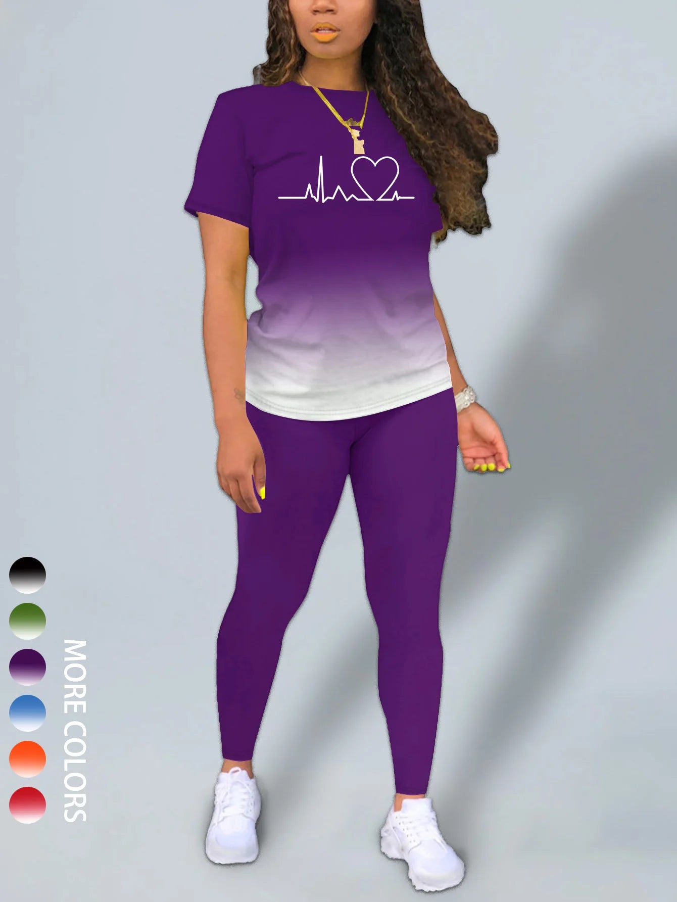 Women's Heart Print Gradient Summer Set