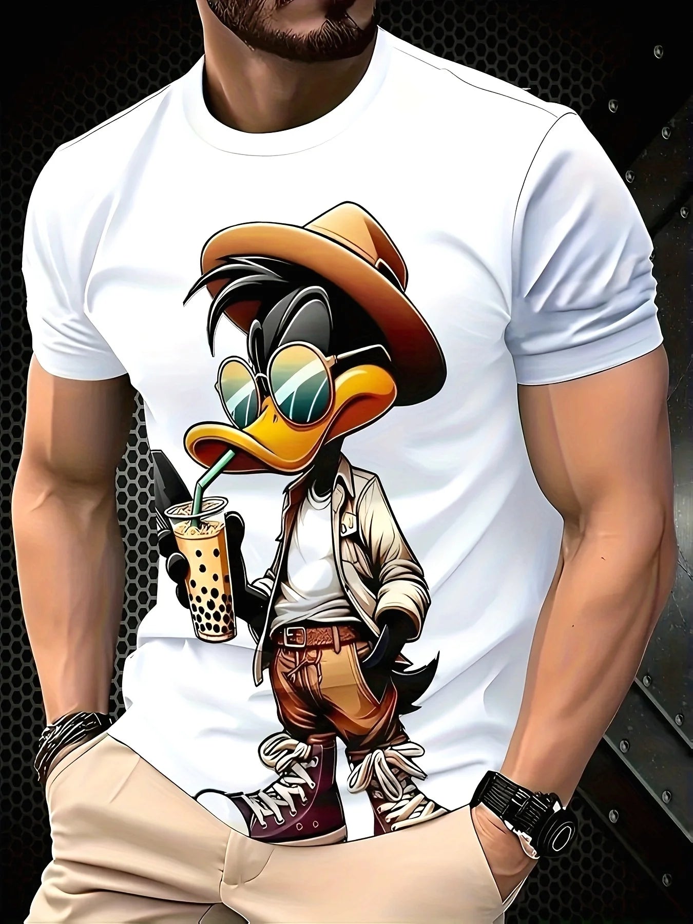 Unisex Cartoon Duck Hip-Hop Print T-Shirt