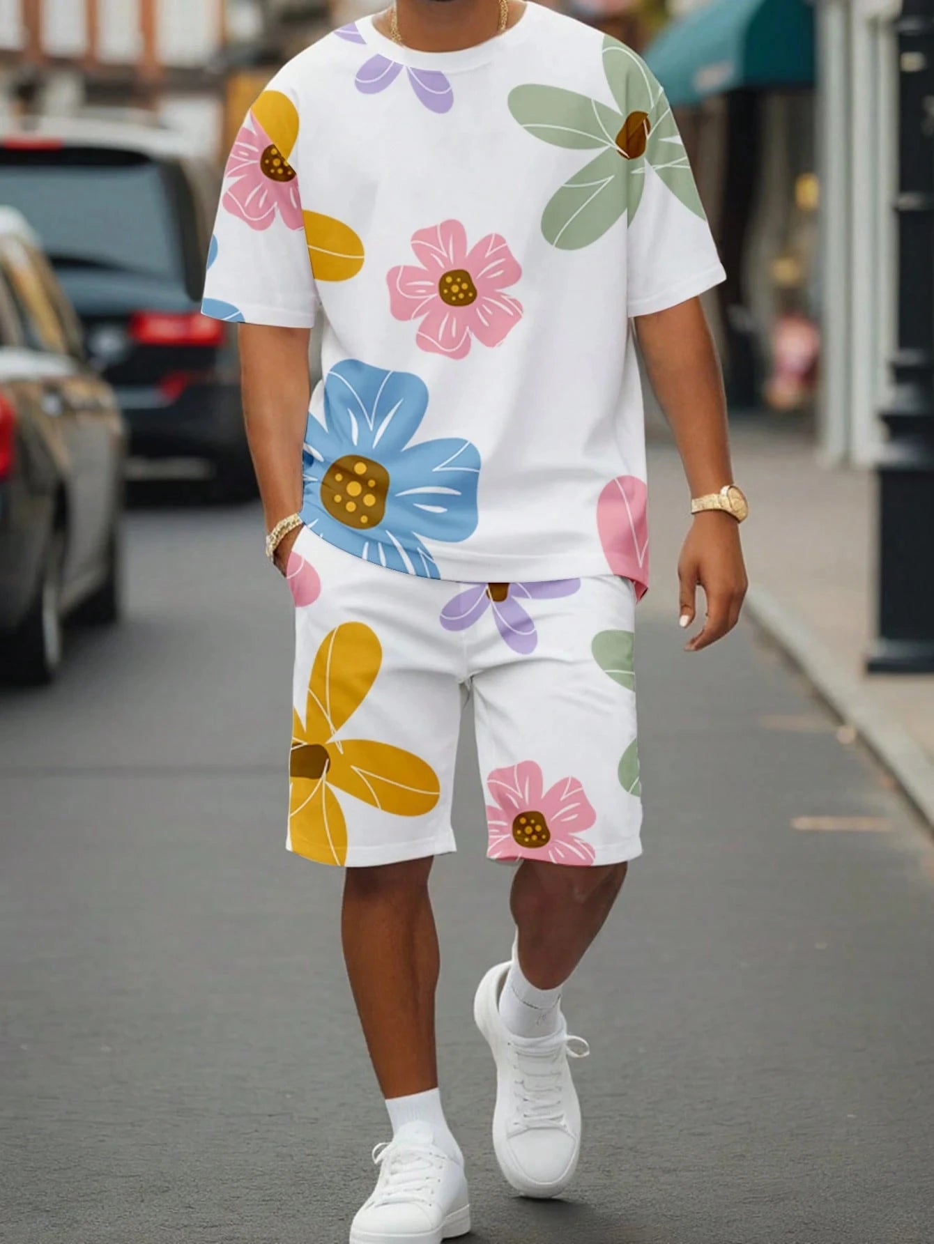 Men's Floral Graphic Tee & Shorts Set