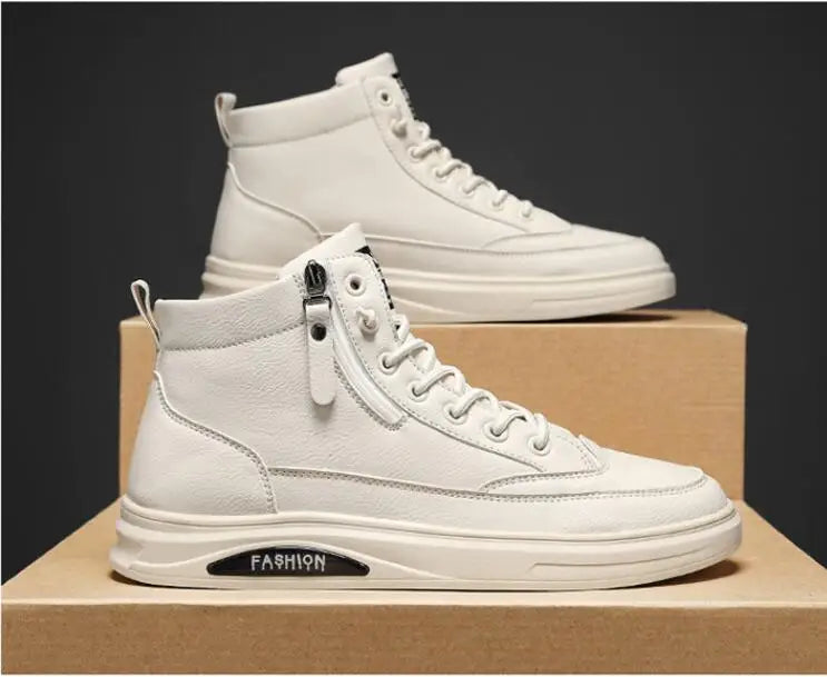 Men's Zip-Up High-Top Leather Ankle Boots