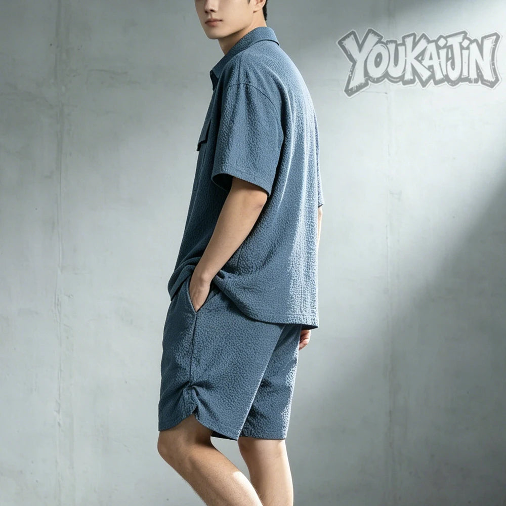 Men's Korean Polo & Shorts Crinkle Set