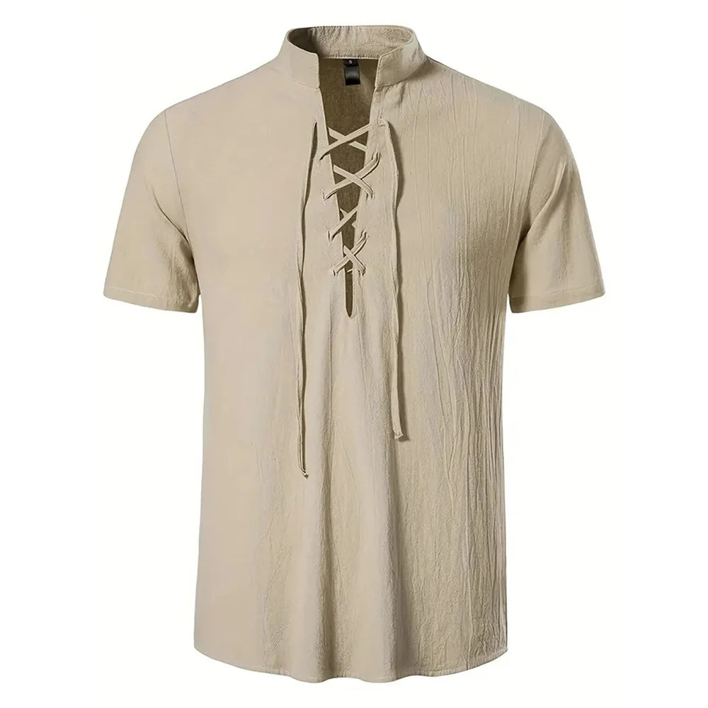 Men's Cotton Linen V-Neck Retro Shirt