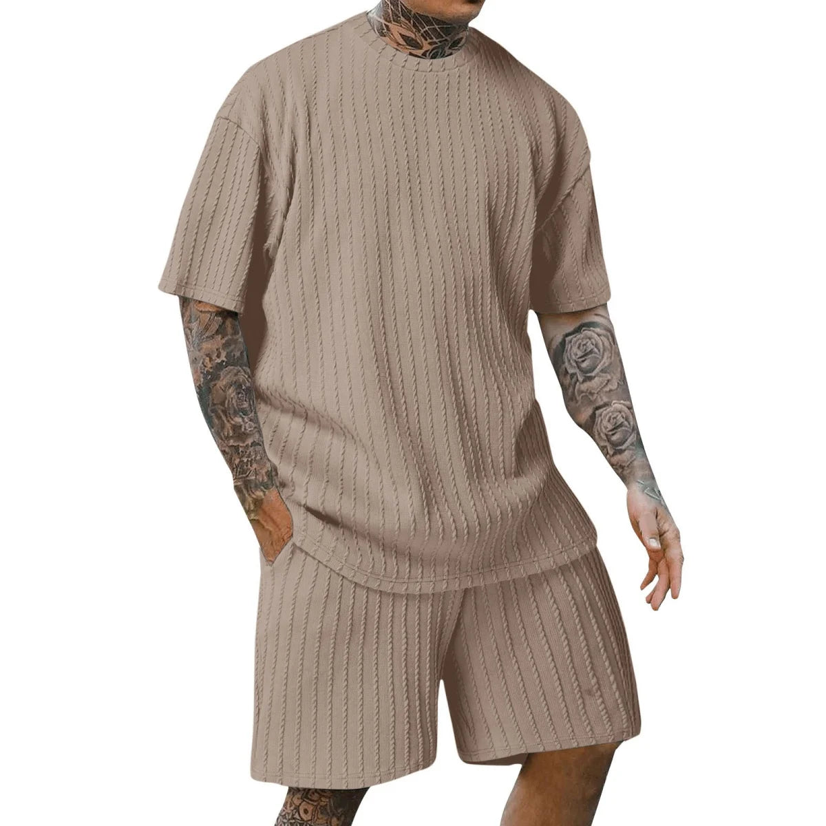 Men's Vertical Stripe T-Shirt & Shorts Set