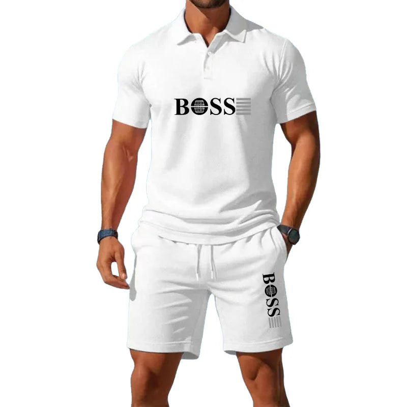 Men's Retro Polo Collar T-Shirt & Shorts Set