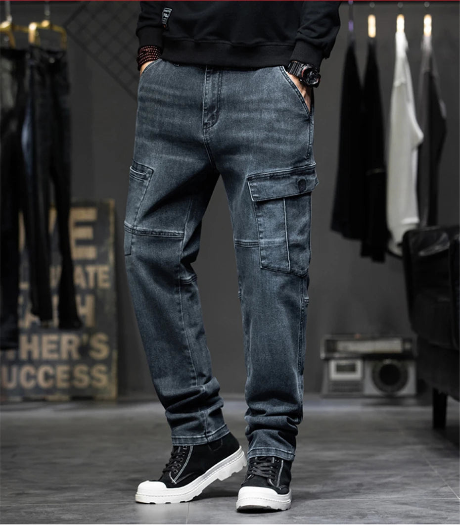 Men's Plus Size Cargo Baggy Denim Jeans