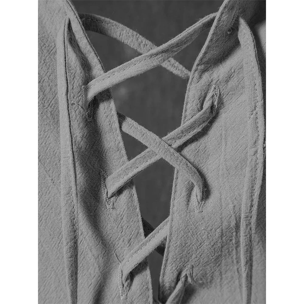 Men's Cotton Linen V-Neck Retro Shirt