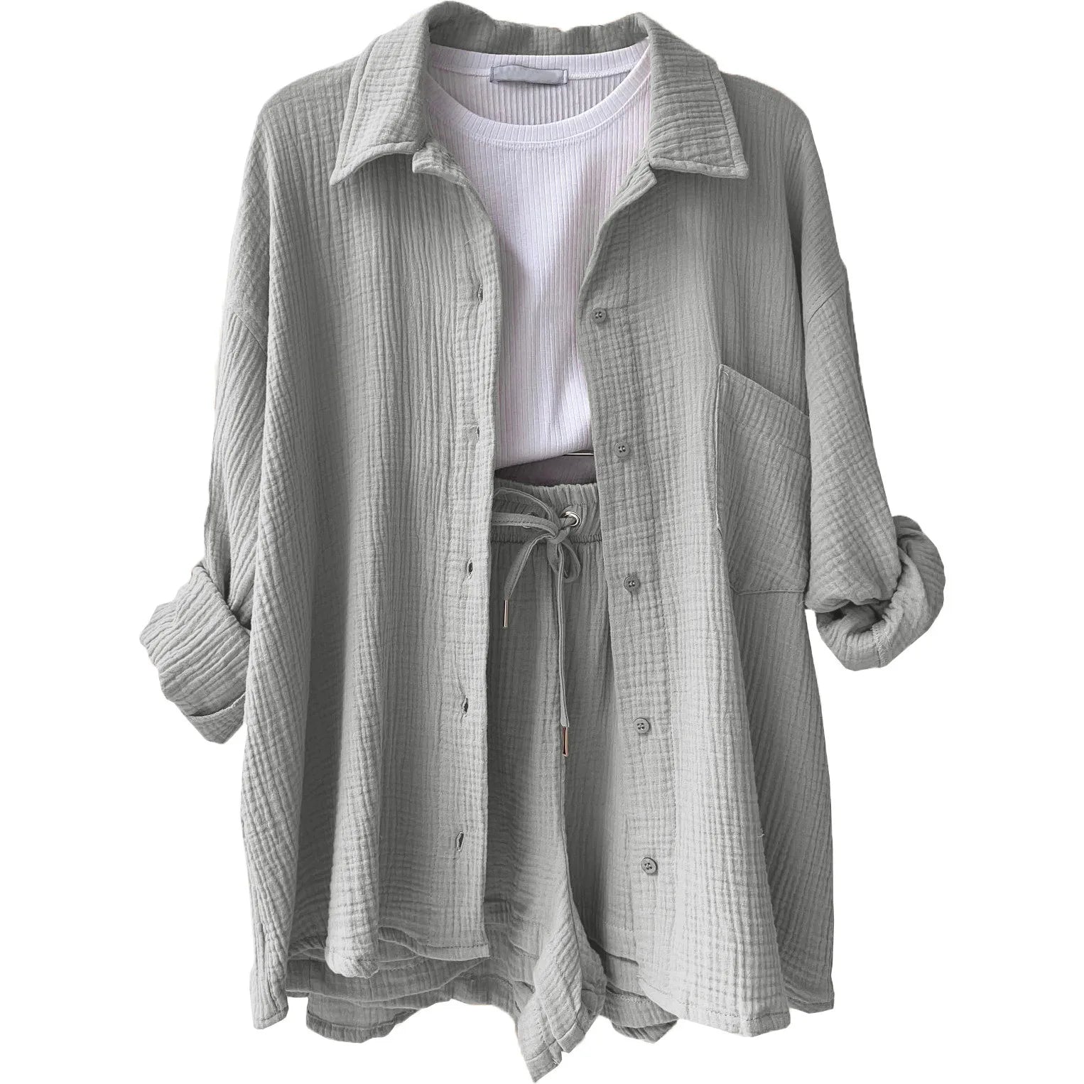 Women's Muslin Button Short Suit Set