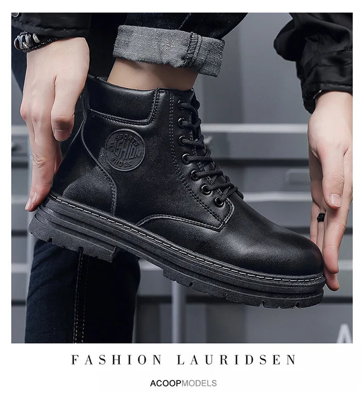 Men's High-Top Motorcycle Lace-Up Boots
