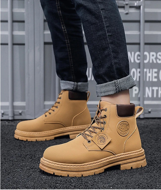 Men's High-Top Motorcycle Lace-Up Boots