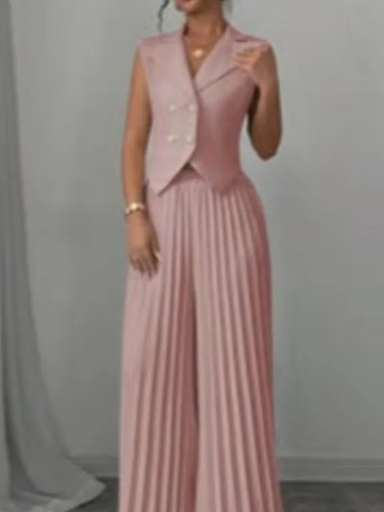 Women's V-Neck Vest & Wide-Leg Pants Set
