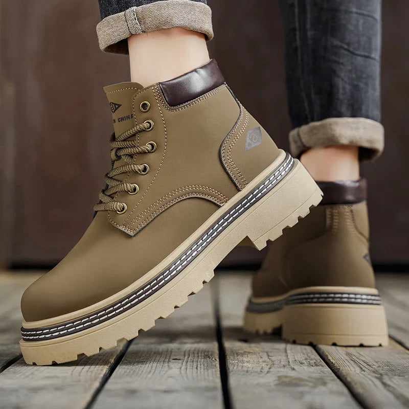 Men's British Workwear Leather Mid-Calf Boots