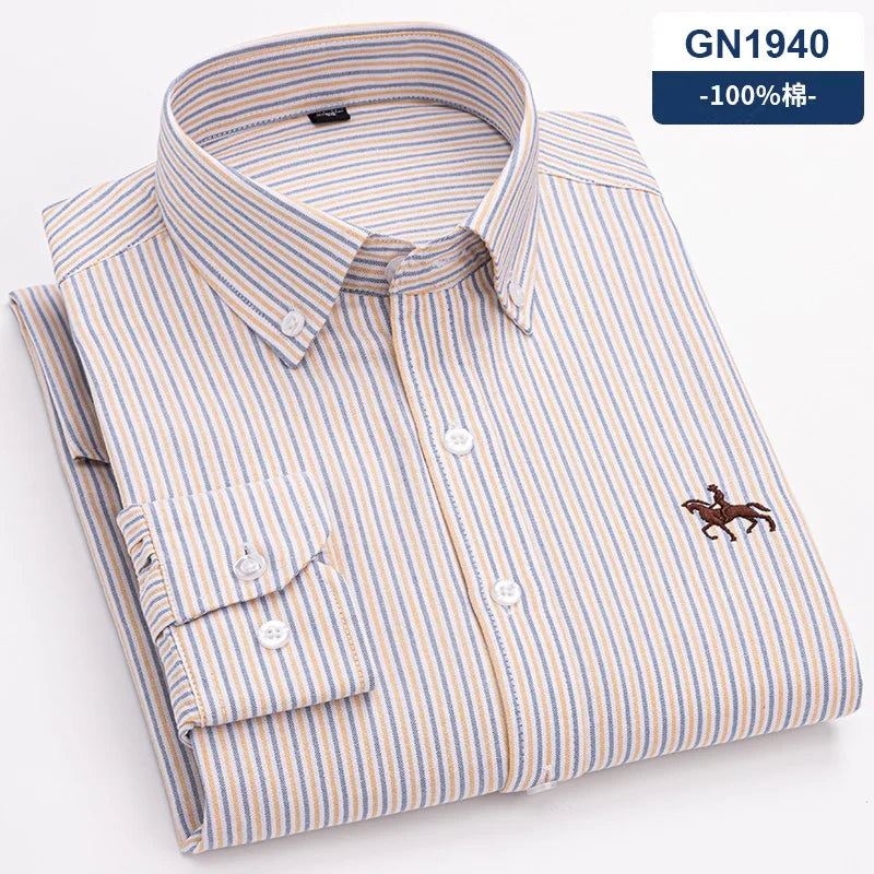 Men's Cotton Oxford Embroidery Dress Shirt