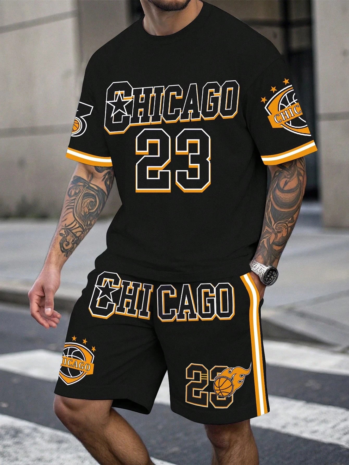 Men's Plus Size Letter Print Sports Set