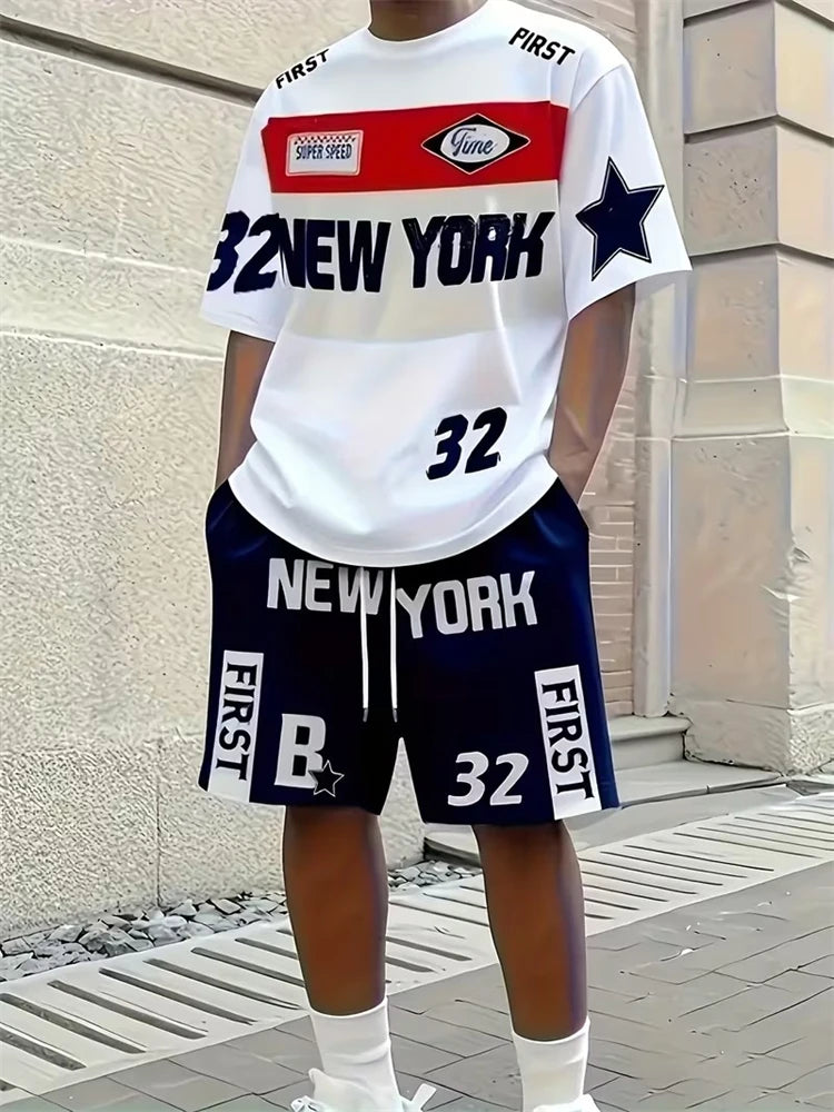 Men's 3D Riding Print T-Shirt & Shorts Set