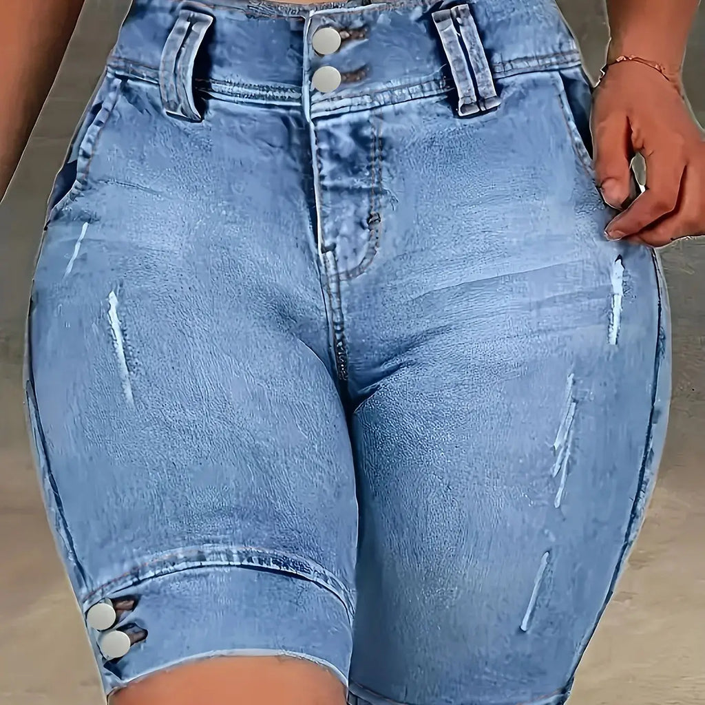 Women's Double-Buckle Slim Fit Denim Jeans